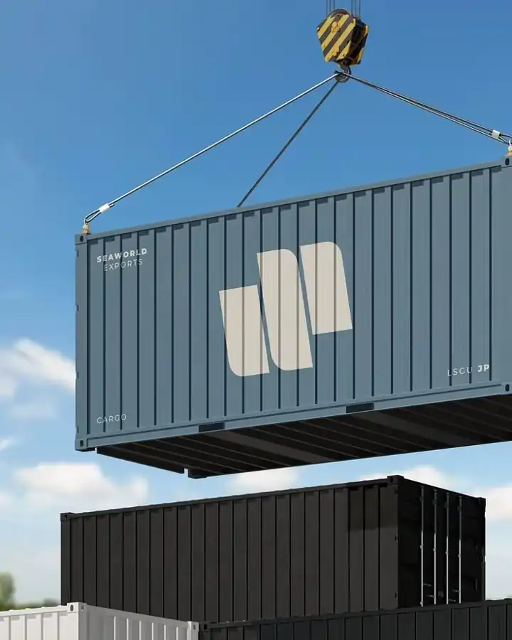Shipping container lifted by crane for garment export from Bangladesh, export support, DRESSOURCE
