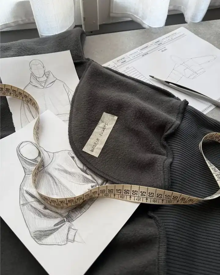 Garment sample with measurement sketch and tape, garment quality control and inspection, DRESSOURCE