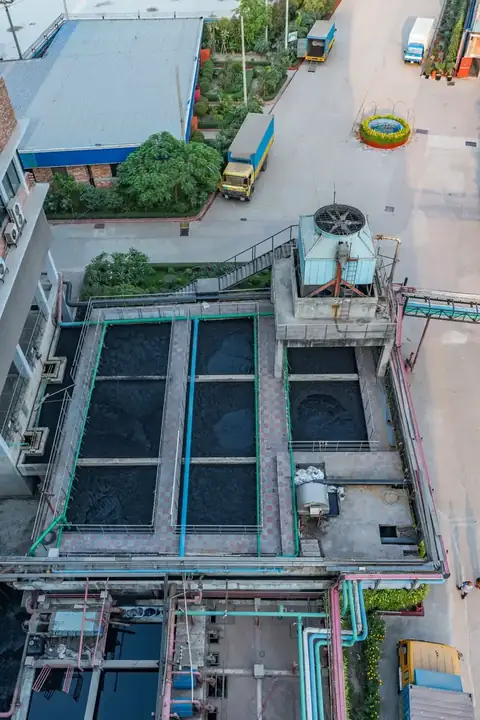 Aerial view of an effluent treatment plant (ETP) at a DRESSOURCE partner garment factory, Bangladesh
