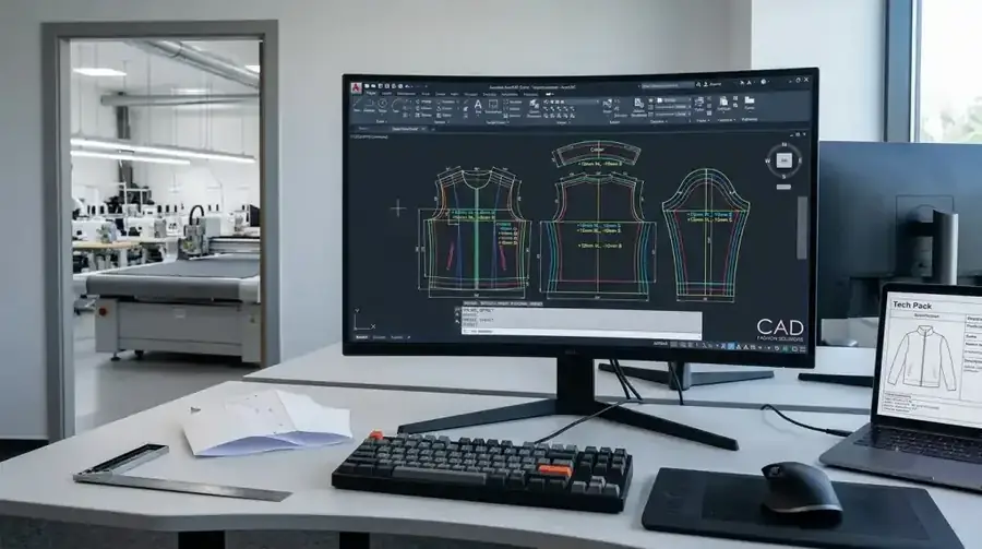 CAD pattern making and tech pack development workstation for garment sampling, DRESSOURCE, Bangladesh